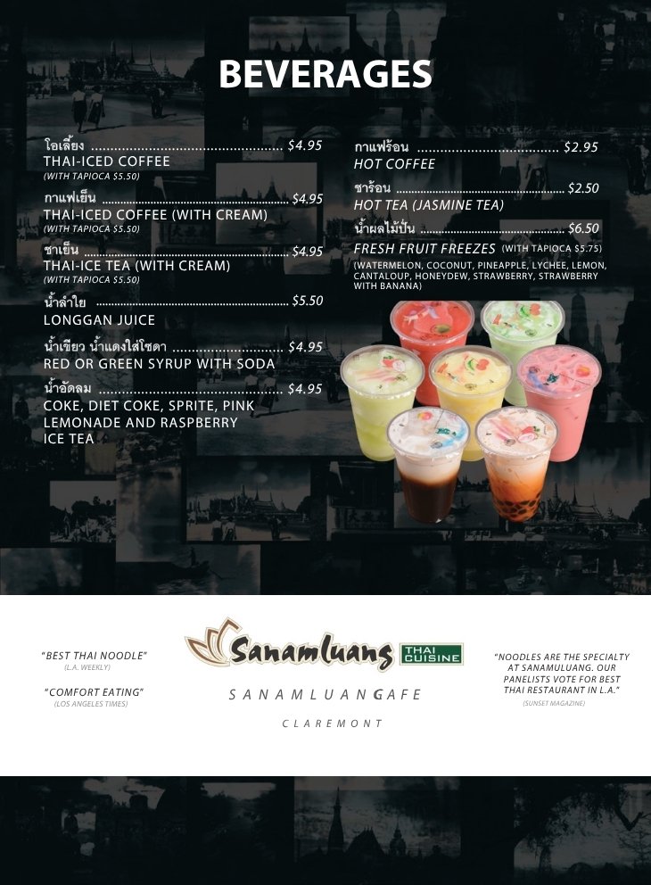 Beverages menu