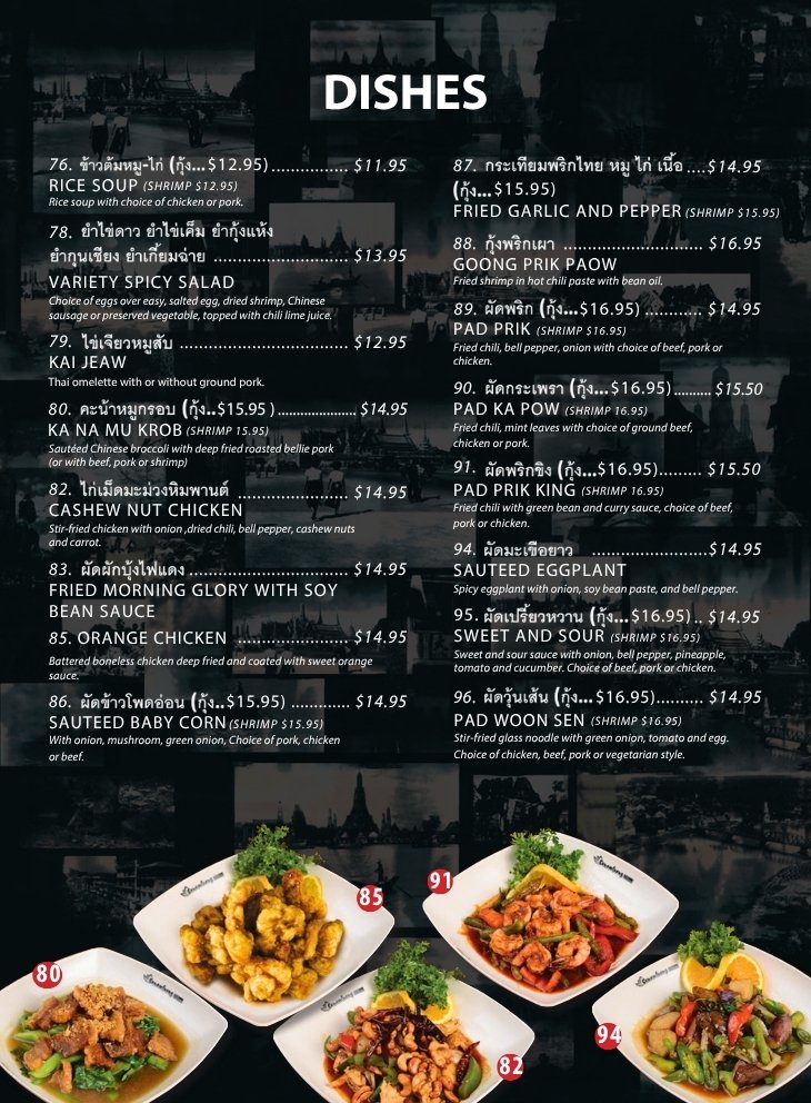 Dishes menu