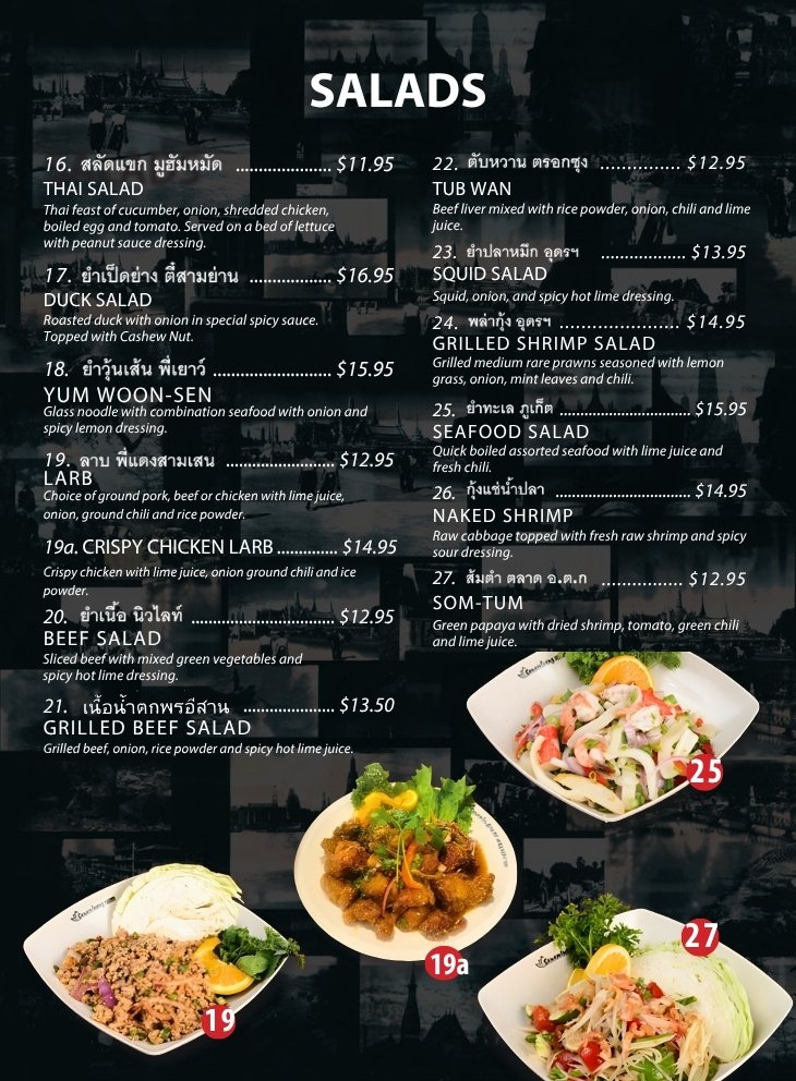 Salads menu